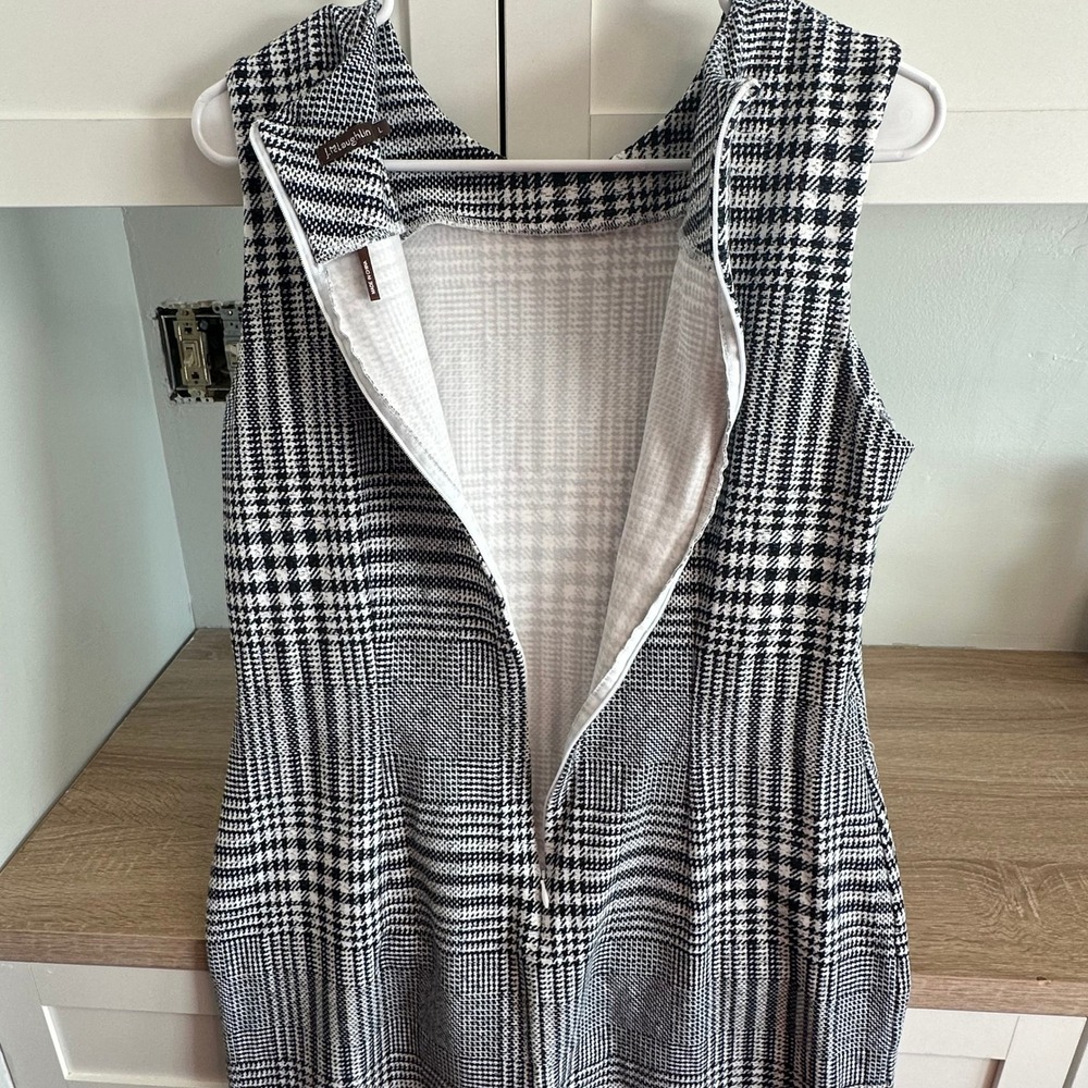 J.McLaughlin Houndstooth Plaid Urban Chic Sleeveless Shift Dress Sz L Stretch - Picture 7 of 9